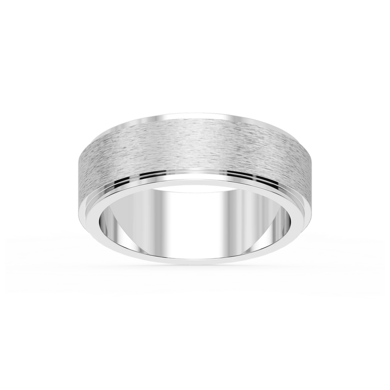 Tyler 6.00mm Step Edge Plain Metal Band - 14K White Gold / Cross Satin