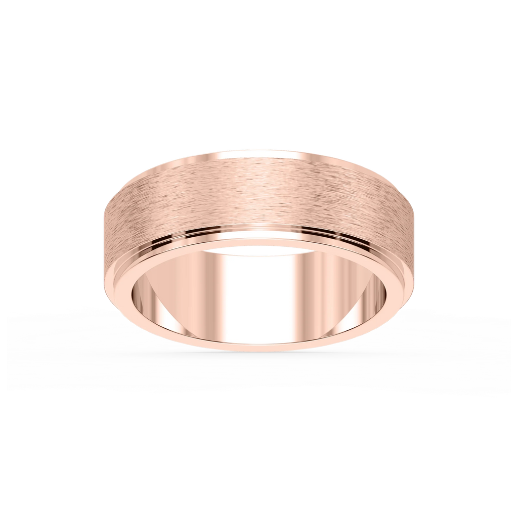 Tyler 6.00mm Step Edge Plain Metal Band - 14K Rose Gold / Cross Satin