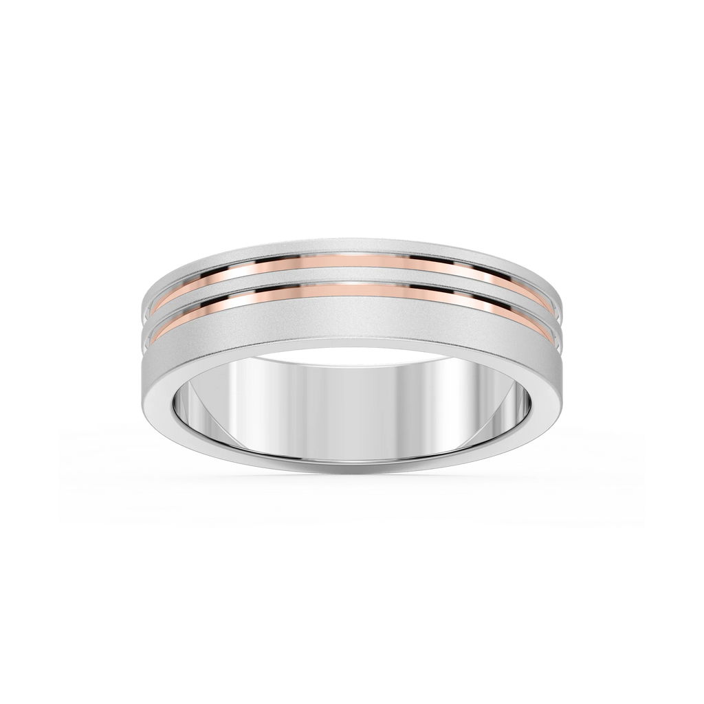 Vale 6.00mm Double Grooves Plain Metal Band - Two-Tone 14K White Gold and 14K Rose Gold / Glass Bead