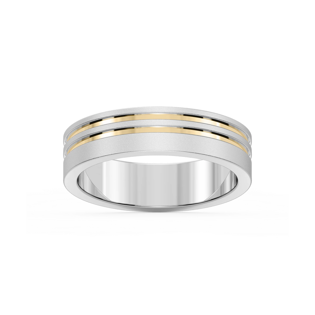 Vale 6.00mm Double Grooves Plain Metal Band - Two-Tone 14K White Gold and 14K Yellow Gold / Glass Bead