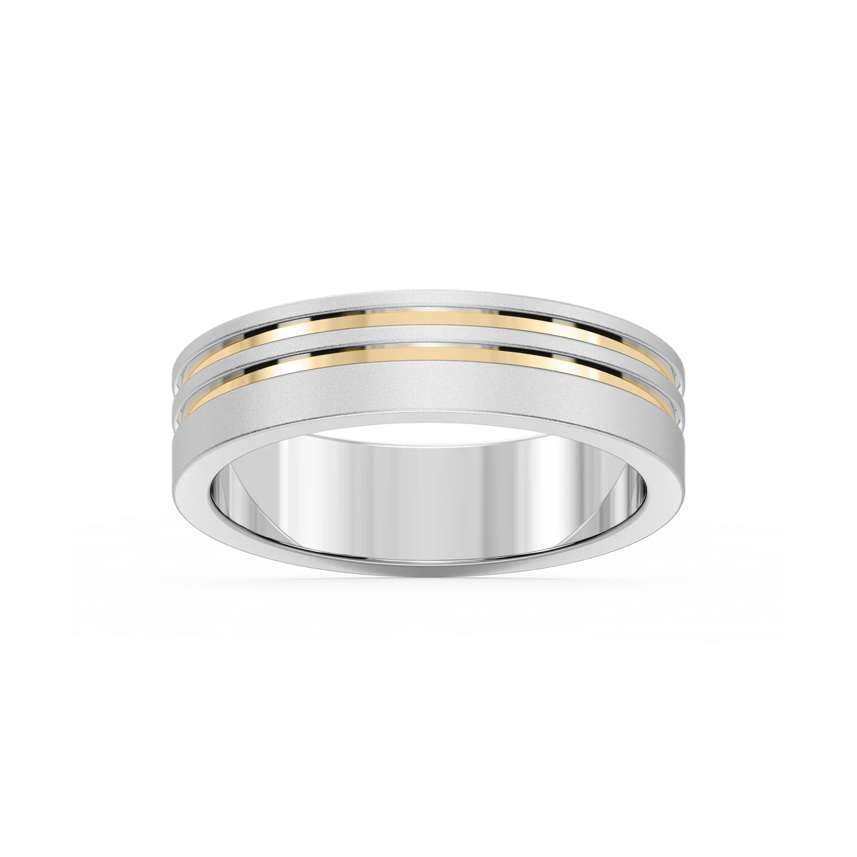 Vale 6.00mm Double Grooves Plain Metal Band - Two-Tone 14K White Gold and 14K Yellow Gold / Glass Bead