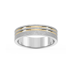 Vale 6.00mm Double Grooves Plain Metal Band - Two-Tone 14K White Gold and 14K Yellow Gold / Sandblast