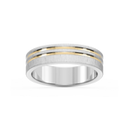 Vale 6.00mm Double Grooves Plain Metal Band - Two-Tone 14K White Gold and 14K Yellow Gold / Satin