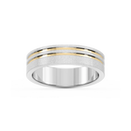 Vale 6.00mm Double Grooves Plain Metal Band - Two-Tone 14K White Gold and 14K Yellow Gold / Stone
