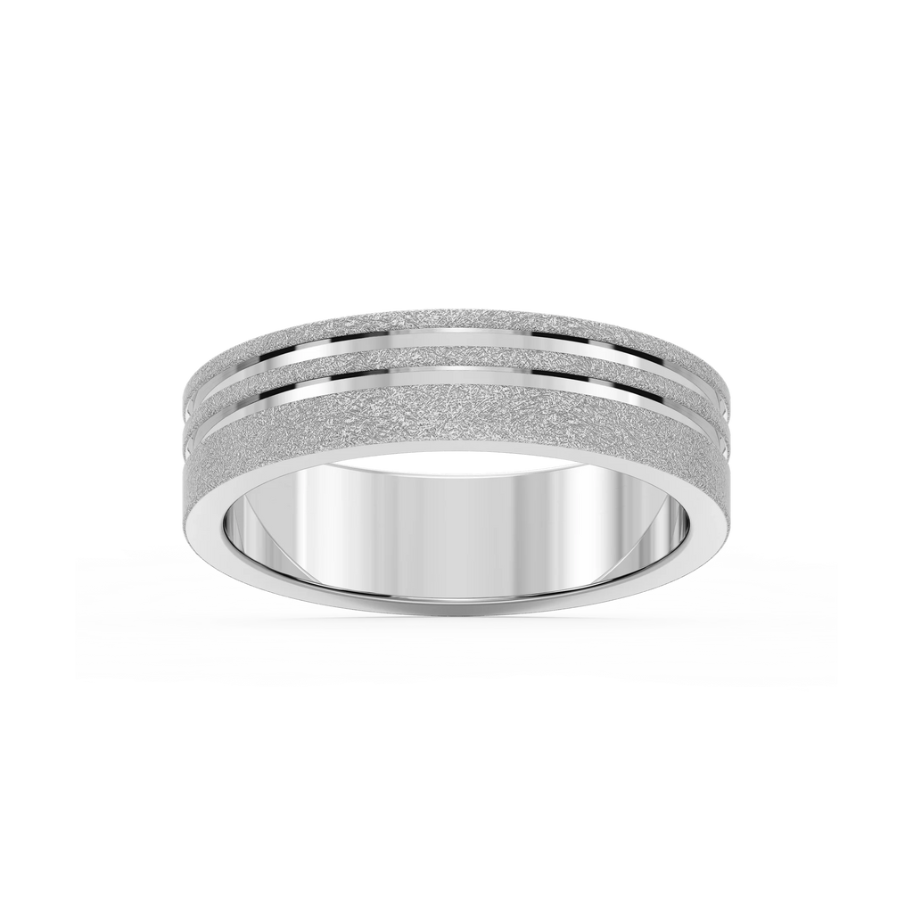 Vale 6.00mm Double Grooves Plain Metal Band - 14K White Gold / Wire Matte