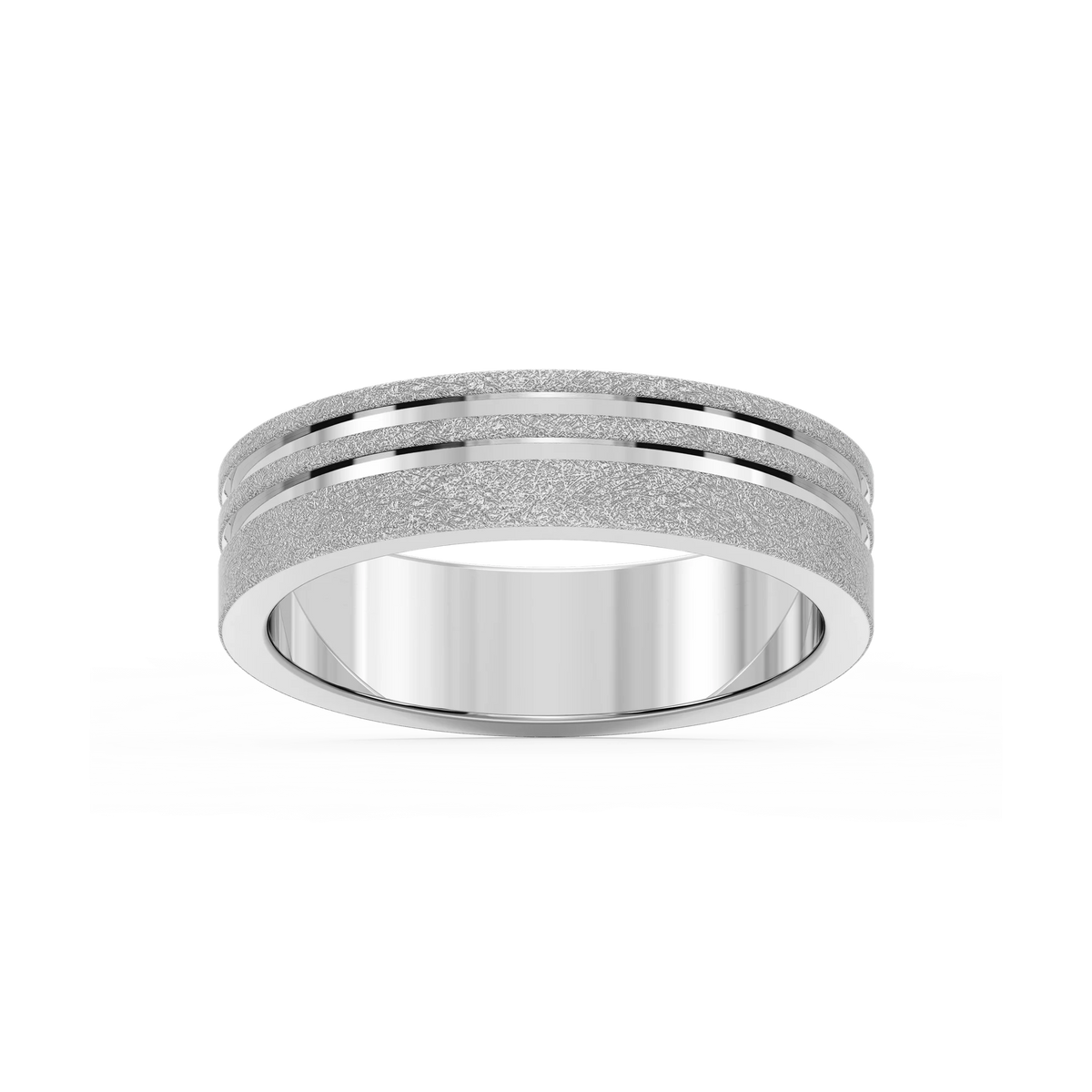 Vale 6.00mm Double Grooves Plain Metal Band - 14K White Gold / Wire Matte
