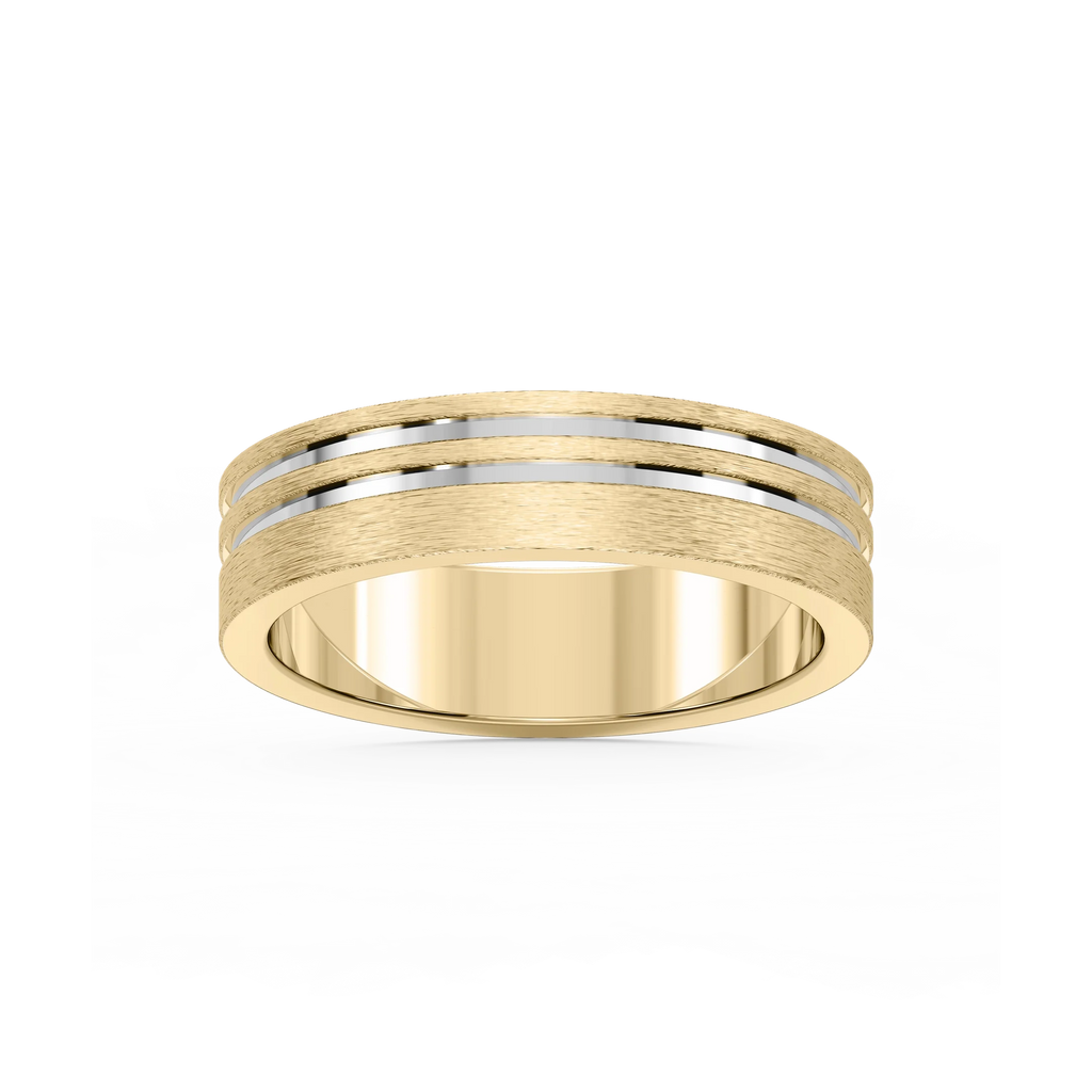 Vale 6.00mm Double Grooves Plain Metal Band - 14K Yellow Gold / Cross Satin