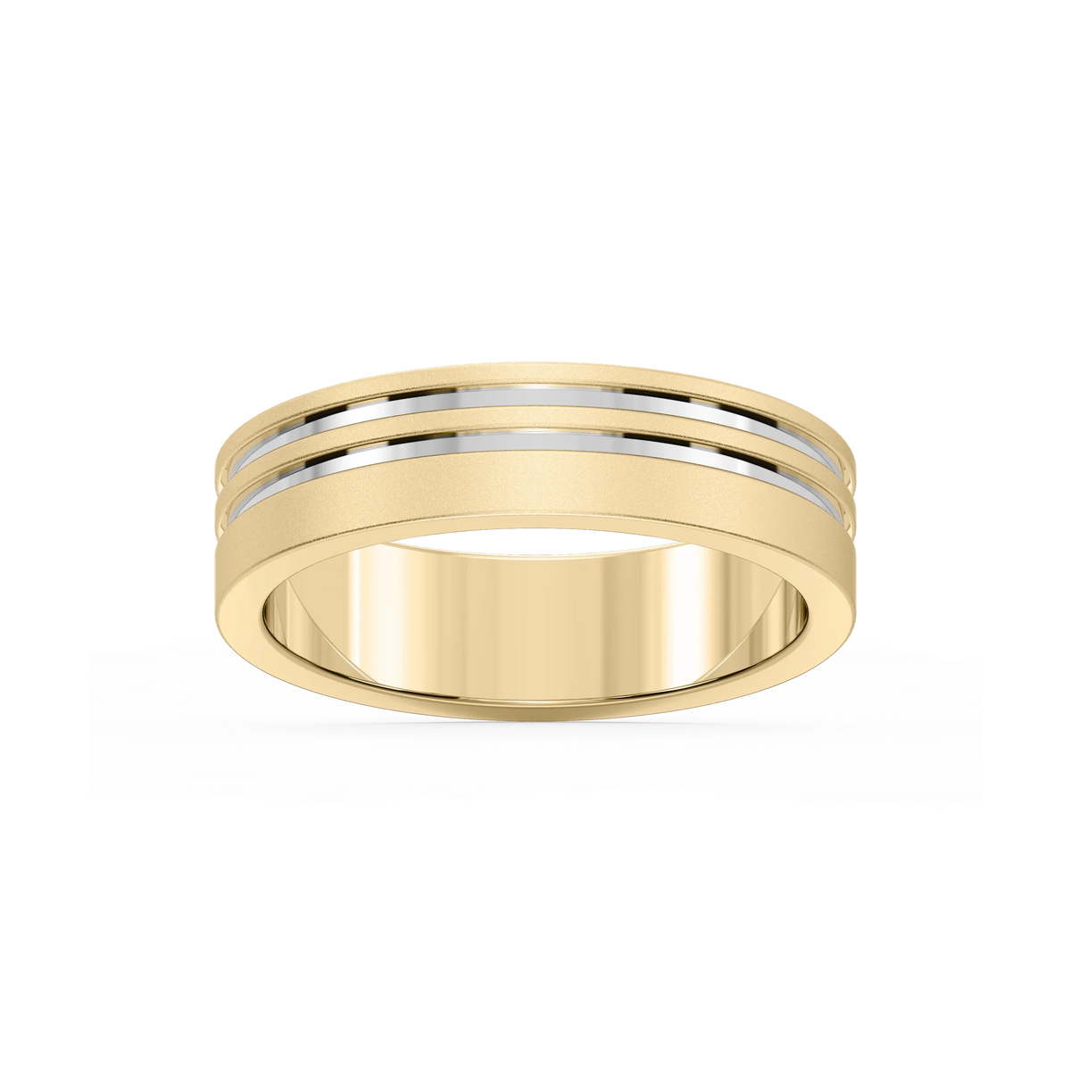 Vale 6.00mm Double Grooves Plain Metal Band - 14K Yellow Gold / Glass Bead