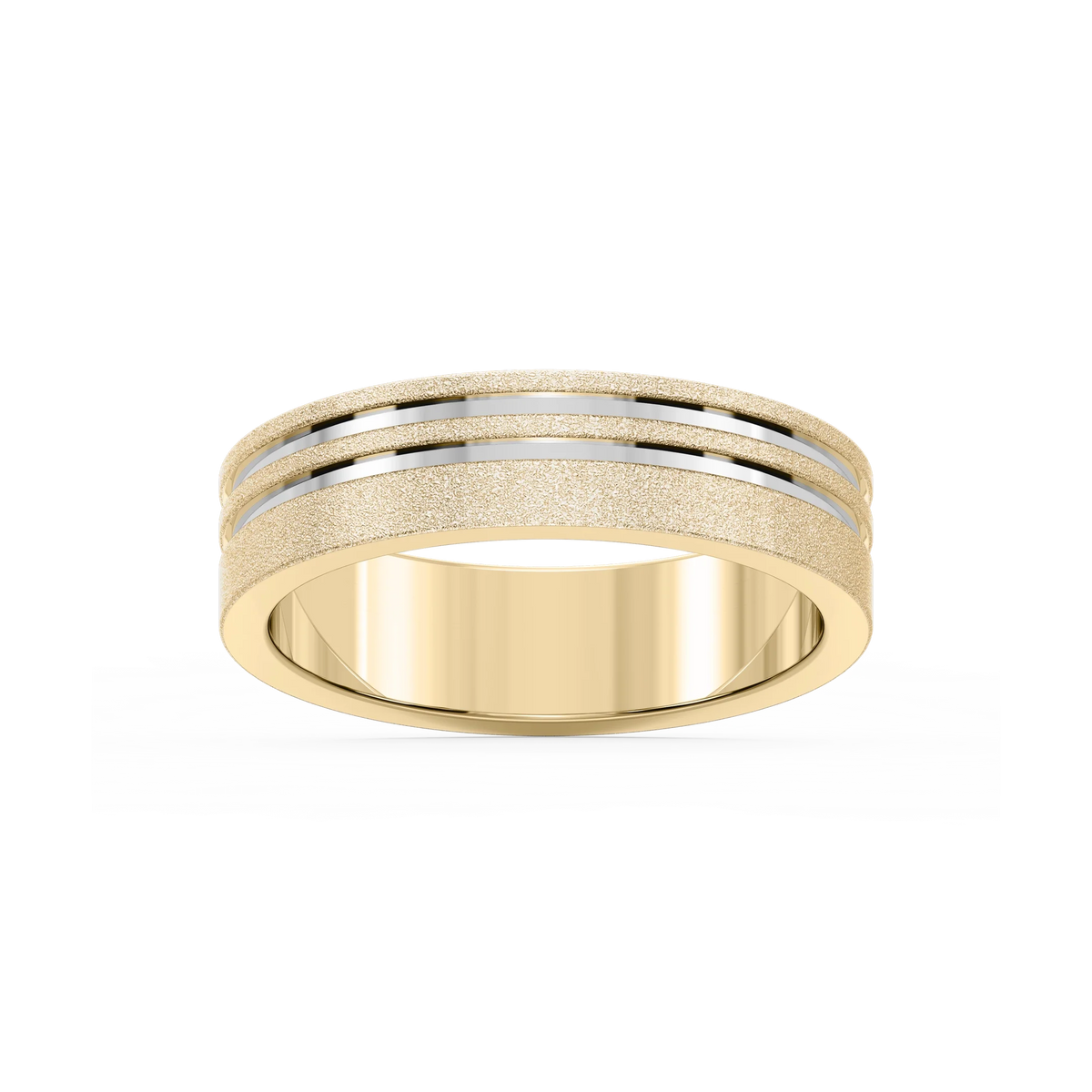 Vale 6.00mm Double Grooves Plain Metal Band - 14K Yellow Gold / Stone