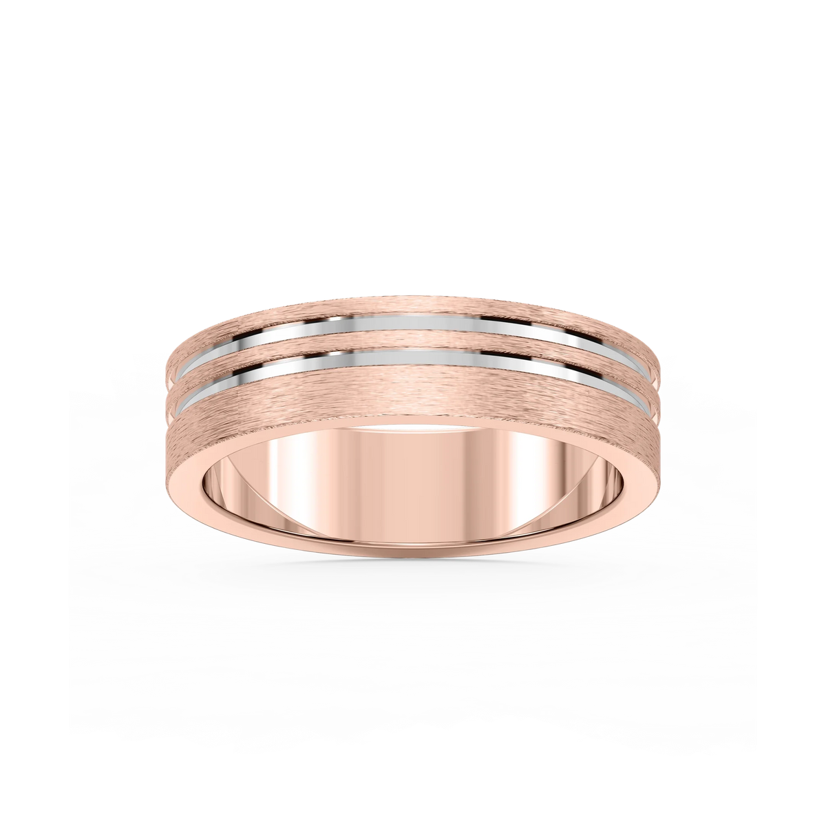 Vale 6.00mm Double Grooves Plain Metal Band - 14K Rose Gold / Cross Satin