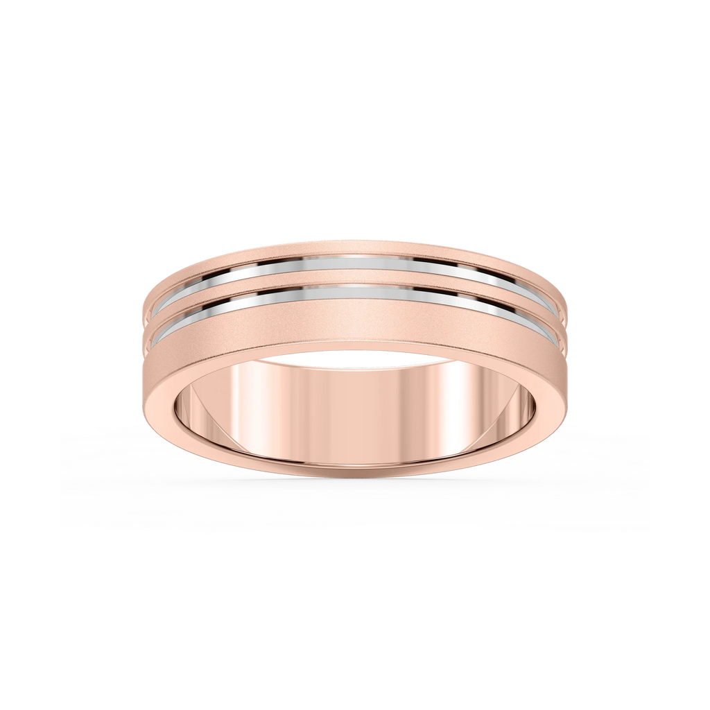 Vale 6.00mm Double Grooves Plain Metal Band - 14K Rose Gold / Glass Bead