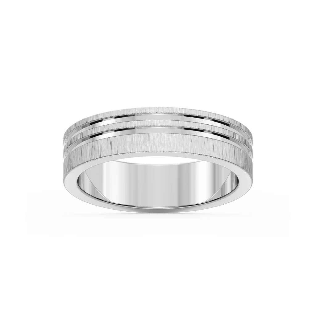 Vale 6.00mm Double Grooves Plain Metal Band - 18K White Gold / Satin