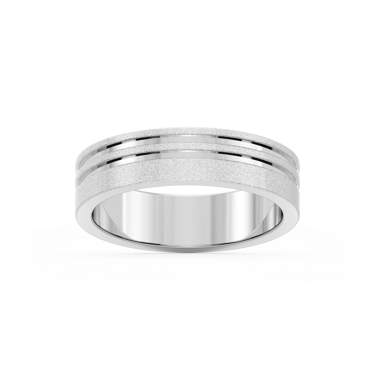 Vale 6.00mm Double Grooves Plain Metal Band - 18K White Gold / Stone