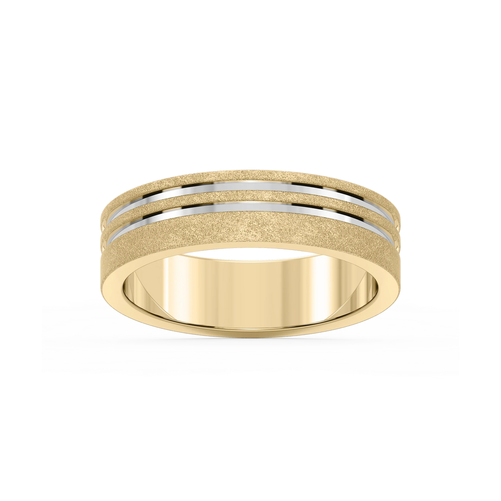 Vale 6.00mm Double Grooves Plain Metal Band - 18K Yellow Gold / Sandblast