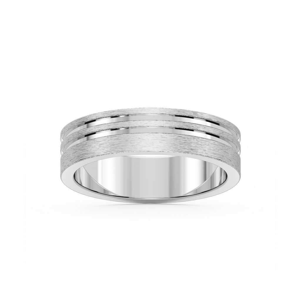 Vale 6.00mm Double Grooves Plain Metal Band - Platinum / Cross Satin