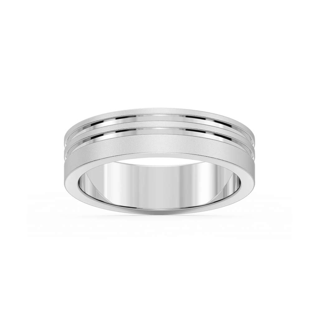Vale 6.00mm Double Grooves Plain Metal Band - Platinum / Glass Bead