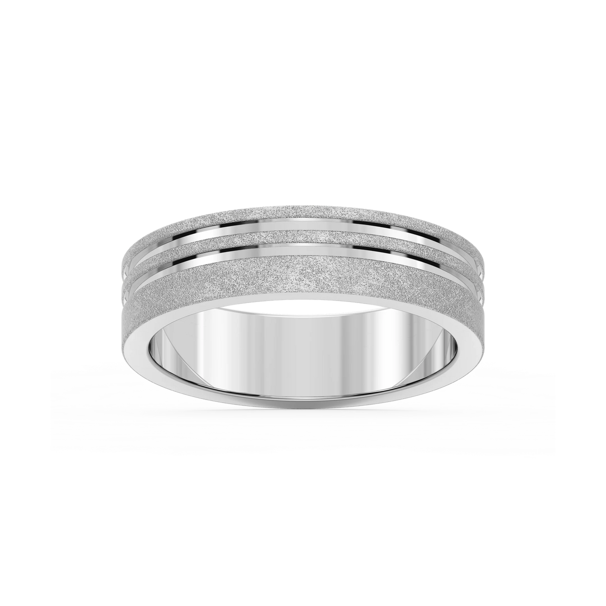Vale 6.00mm Double Grooves Plain Metal Band - Platinum / Sandblast