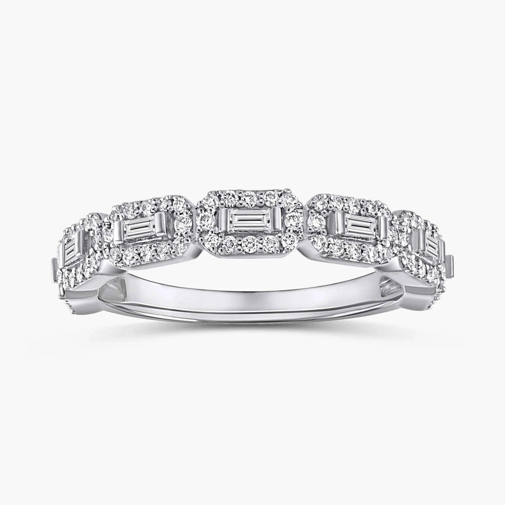 Vanessa 1/2 ctw Baguette and Round LGD East West Halo Wedding Band - 14K White Gold
