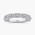 Vanessa 1/2 ctw Baguette and Round LGD East West Halo Wedding Band - 14K White Gold