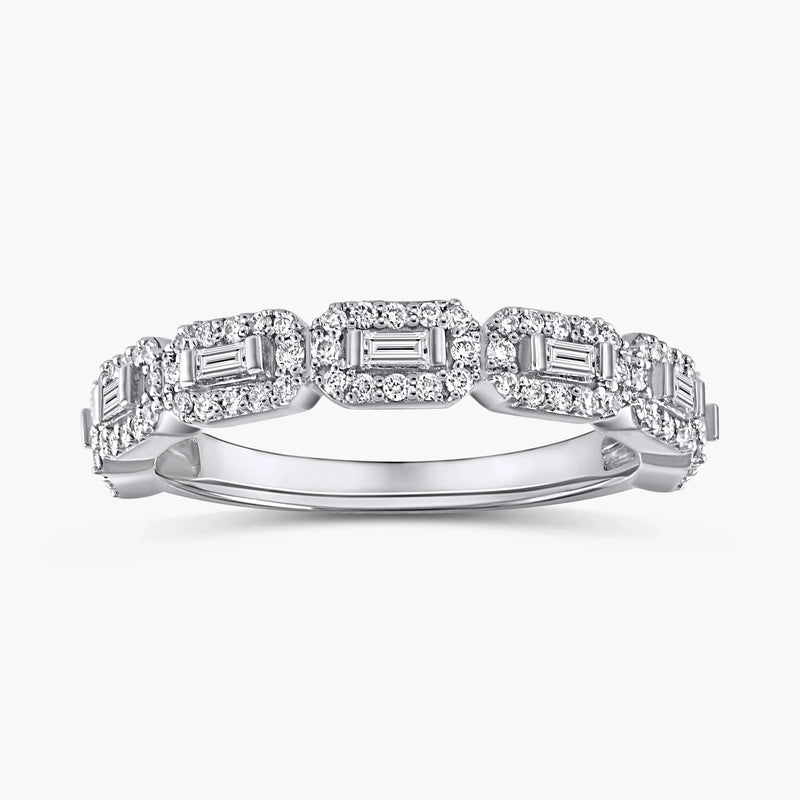 Vanessa 1/2 ctw Baguette and Round LGD East West Halo Wedding Band - 14K White Gold