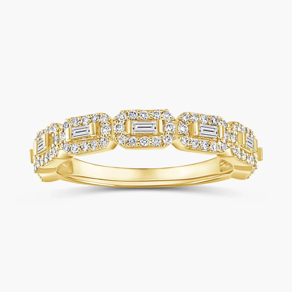 Vanessa 1/2 ctw Baguette and Round LGD East West Halo Wedding Band - 14K Yellow Gold