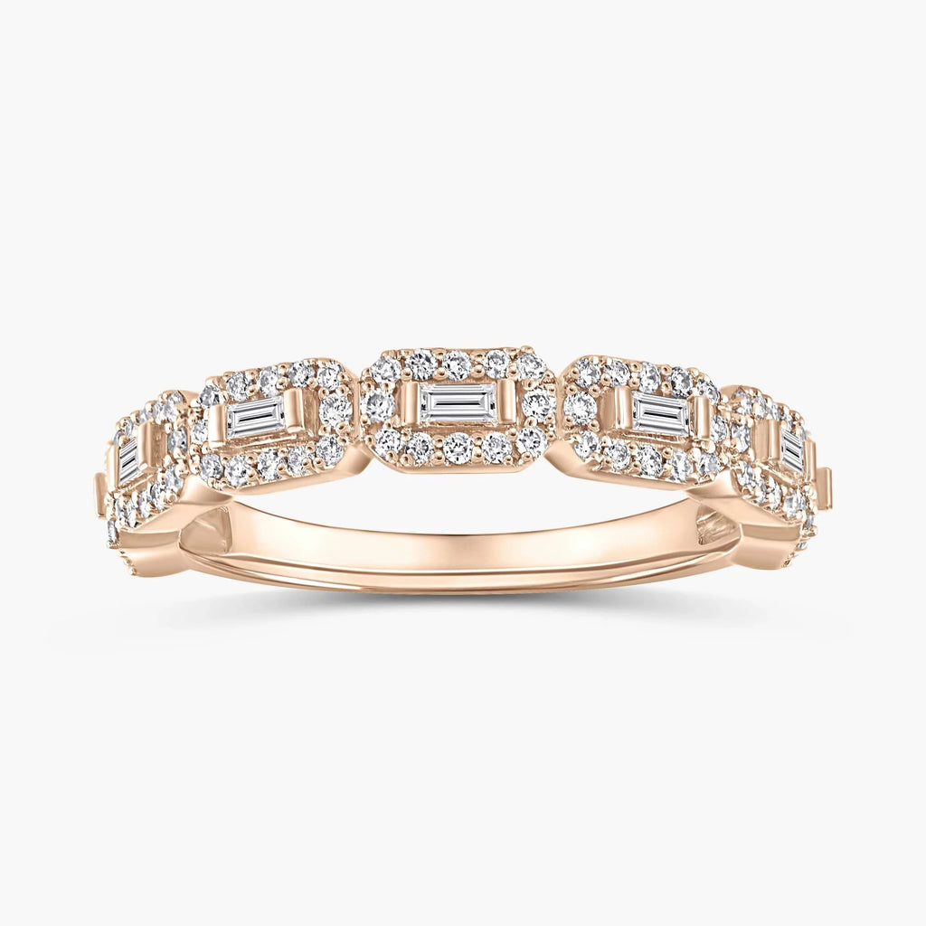 Vanessa 1/2 ctw Baguette and Round LGD East West Halo Wedding Band - 14K Rose Gold
