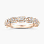 Vanessa 1/2 ctw Baguette and Round LGD East West Halo Wedding Band - 14K Rose Gold