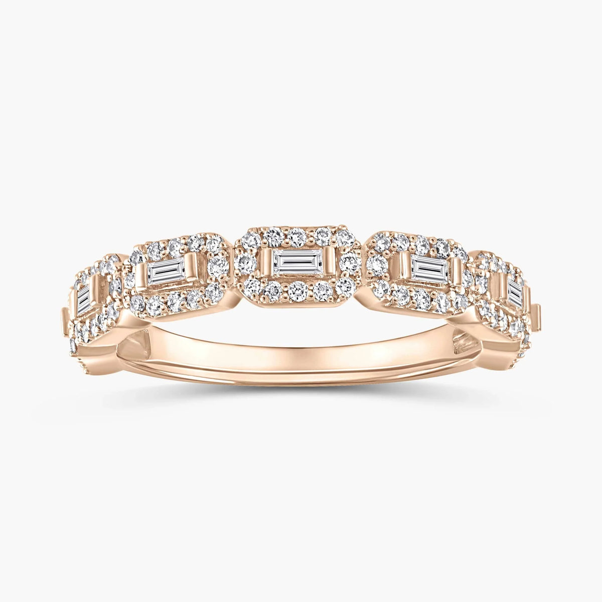 Vanessa 1/2 ctw Baguette and Round LGD East West Halo Wedding Band - 14K Rose Gold
