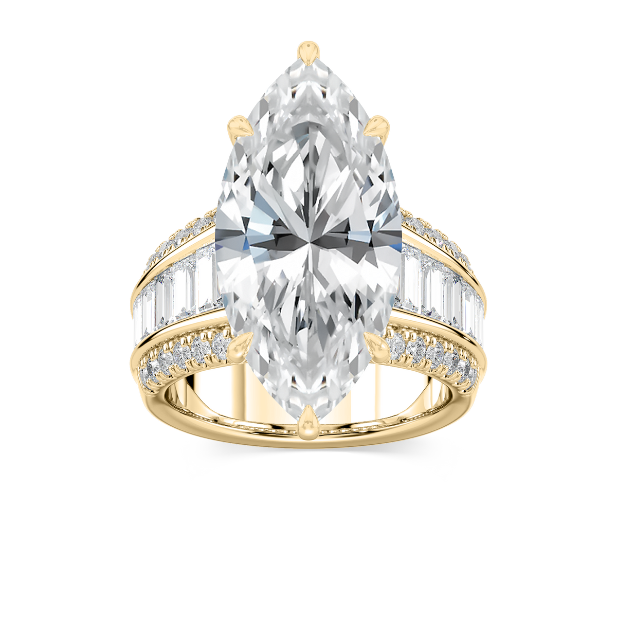 Veda 12 ¹⁄₃ ctw Marquise LGD Triple Row Hidden Halo Engagement Ring - Signature Collection - 14K Yellow Gold