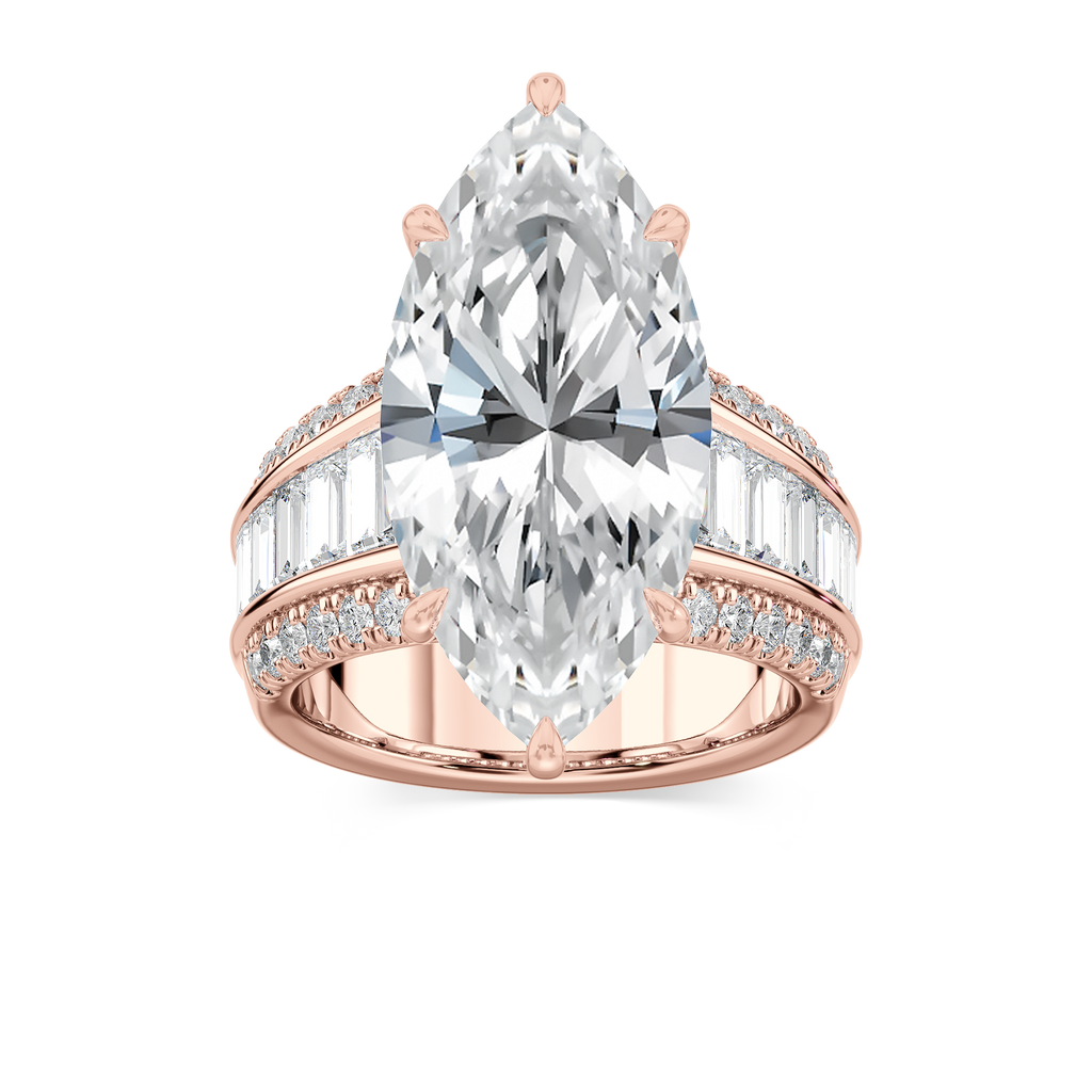 Veda 12 ¹⁄₃ ctw Marquise LGD Triple Row Hidden Halo Engagement Ring - Signature Collection - 14K Rose Gold