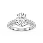 Veronica Oval LGD Milgrain Channel Side Stone Engagement Ring - 14K White Gold