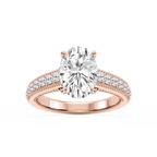 Veronica Oval LGD Milgrain Channel Side Stone Engagement Ring - 14K Rose Gold