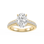 Veronica Oval LGD Milgrain Channel Side Stone Engagement Ring - 18K Yellow Gold