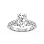Veronica Oval LGD Milgrain Channel Side Stone Engagement Ring - Platinum