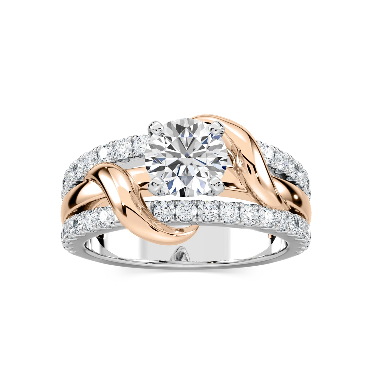 Layla Round LGD Vine Side Stone Engagement Ring - Two-Tone 14K White Gold and 14K Rose Gold