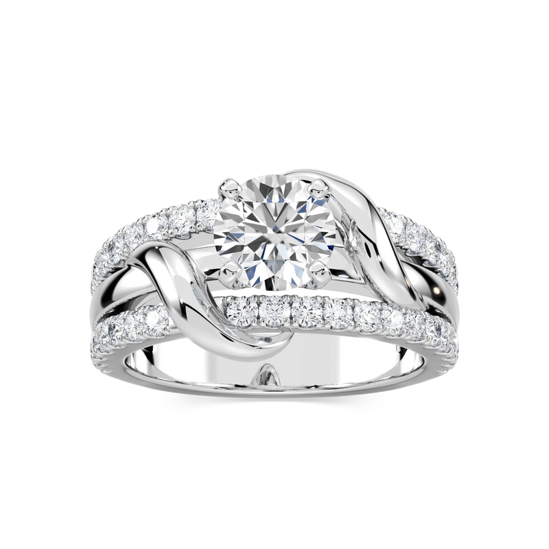 Layla Round LGD Vine Side Stone Engagement Ring - 14K White Gold