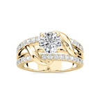 Layla Round LGD Vine Side Stone Engagement Ring - 14K Yellow Gold