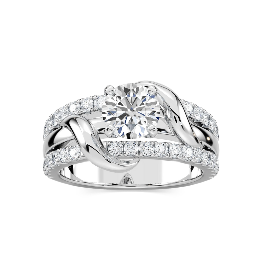 Layla Round LGD Vine Side Stone Engagement Ring - 18K White Gold