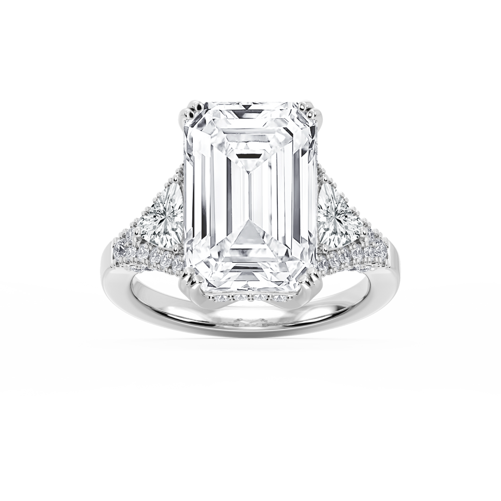 Violet 11 ¾ ctw Emerald LGD Three Stone Engagement Ring - Signature Collection - 14K White Gold