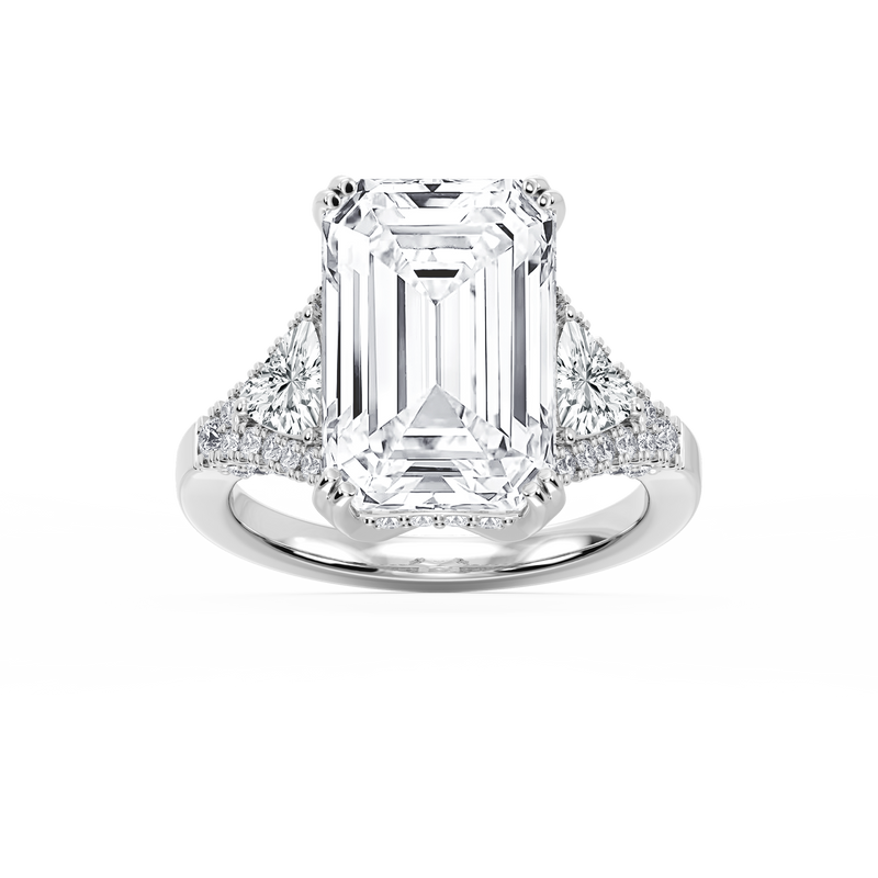 Violet 11 ¾ ctw Emerald LGD Three Stone Engagement Ring - Signature Collection - 14K White Gold