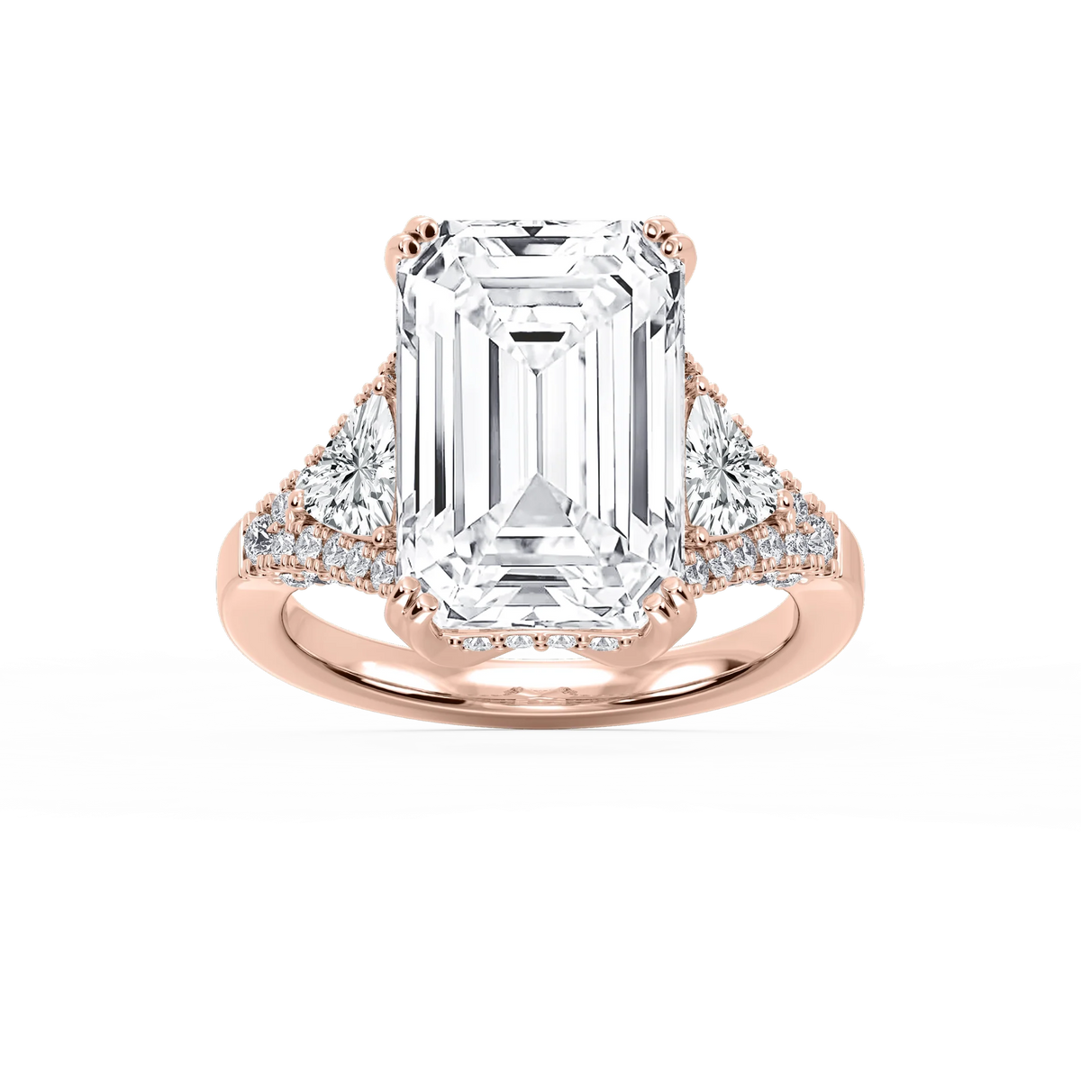 Violet 11 ¾ ctw Emerald LGD Three Stone Engagement Ring - Signature Collection - 14K Rose Gold