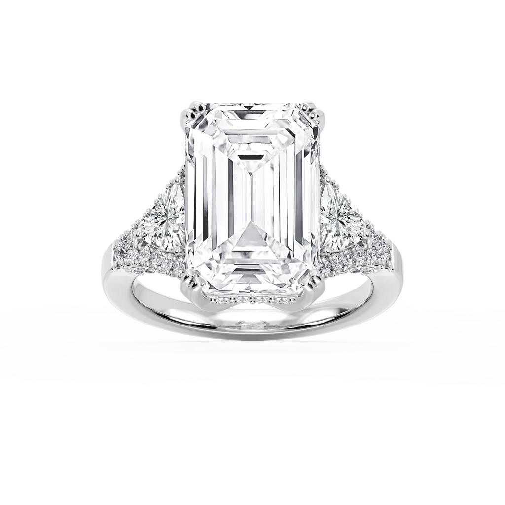 Violet 11 ¾ ctw Emerald LGD Three Stone Engagement Ring - Signature Collection - 18K White Gold