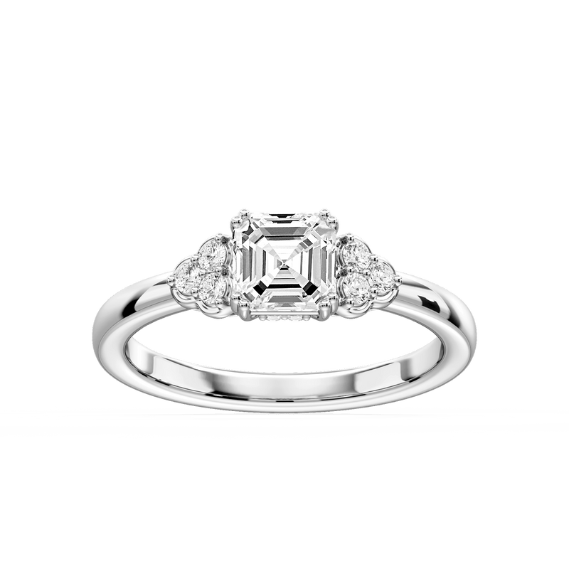 Viviana Asscher LGD Double Prong Side Stone Engagement Ring - 14K White Gold / 1 ⅛ ctw / F-VS2