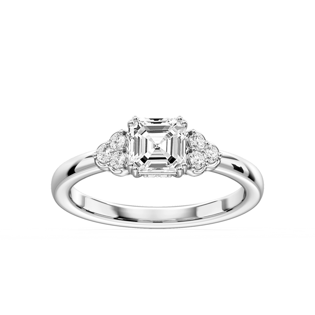 Viviana Asscher LGD Double Prong Side Stone Engagement Ring - 14K White Gold / 1 ⅛ ctw / E-VS1