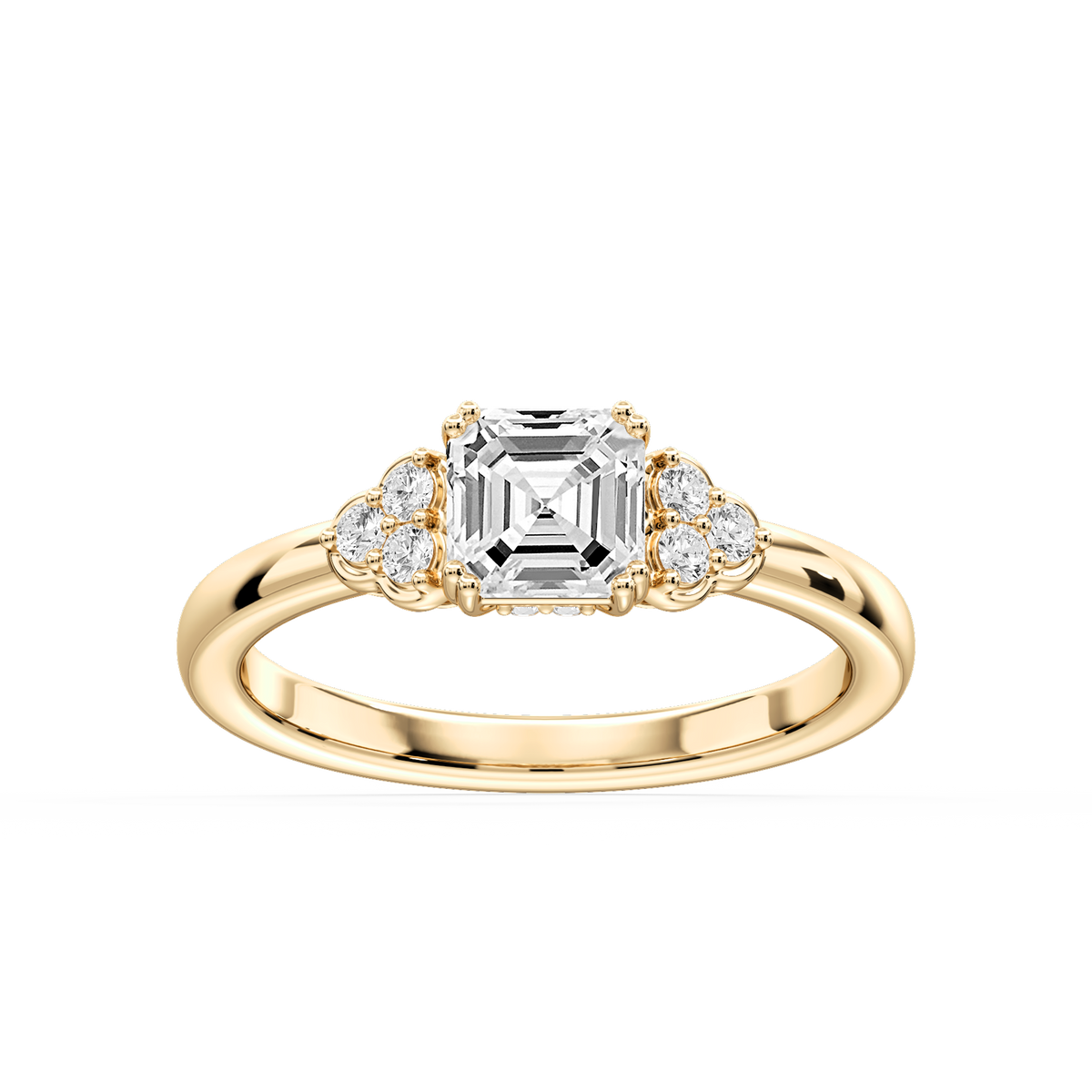 Viviana Asscher LGD Double Prong Side Stone Engagement Ring - 14K Yellow Gold / 1 ⅛ ctw / E-VS1