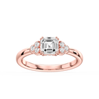 Viviana Asscher LGD Double Prong Side Stone Engagement Ring - 18K Rose Gold / 1 ⅛ ctw / E-VS1