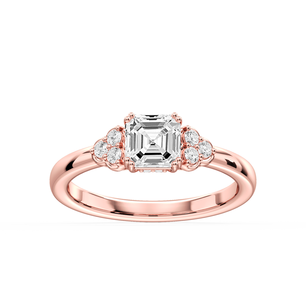 Viviana Asscher LGD Double Prong Side Stone Engagement Ring - 18K Rose Gold / 1 ⅛ ctw / D-VVS2