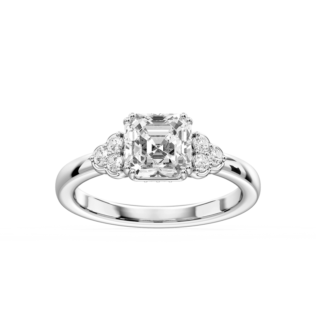 Viviana Asscher LGD Double Prong Side Stone Engagement Ring - Platinum / 1 ⅛ ctw / D-VVS2