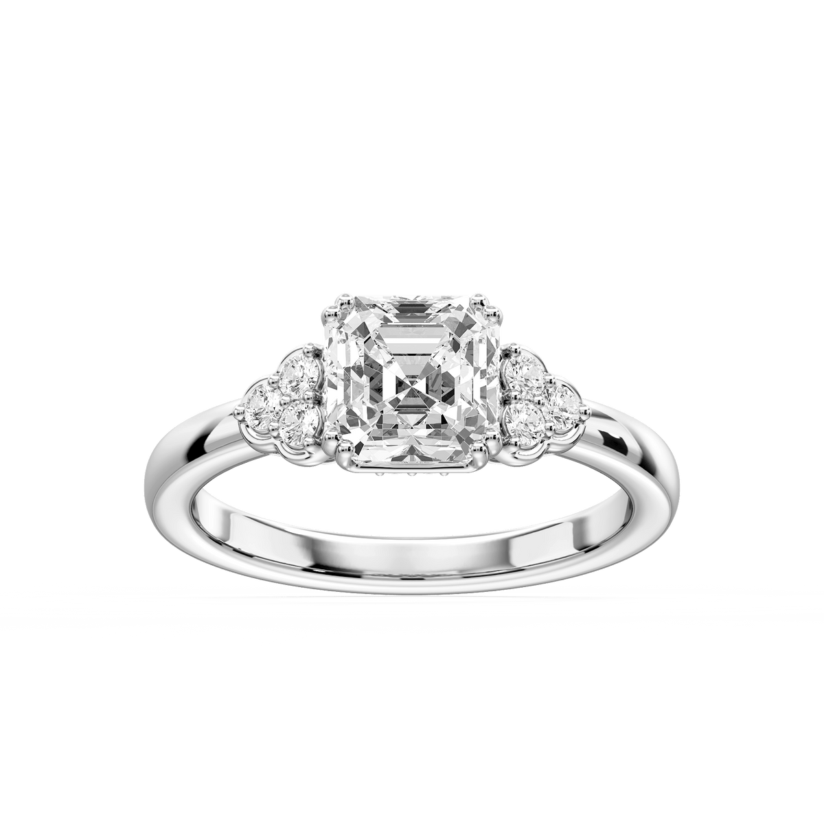 Viviana Asscher LGD Double Prong Side Stone Engagement Ring - Platinum / 1 ⅛ ctw / D-VVS2