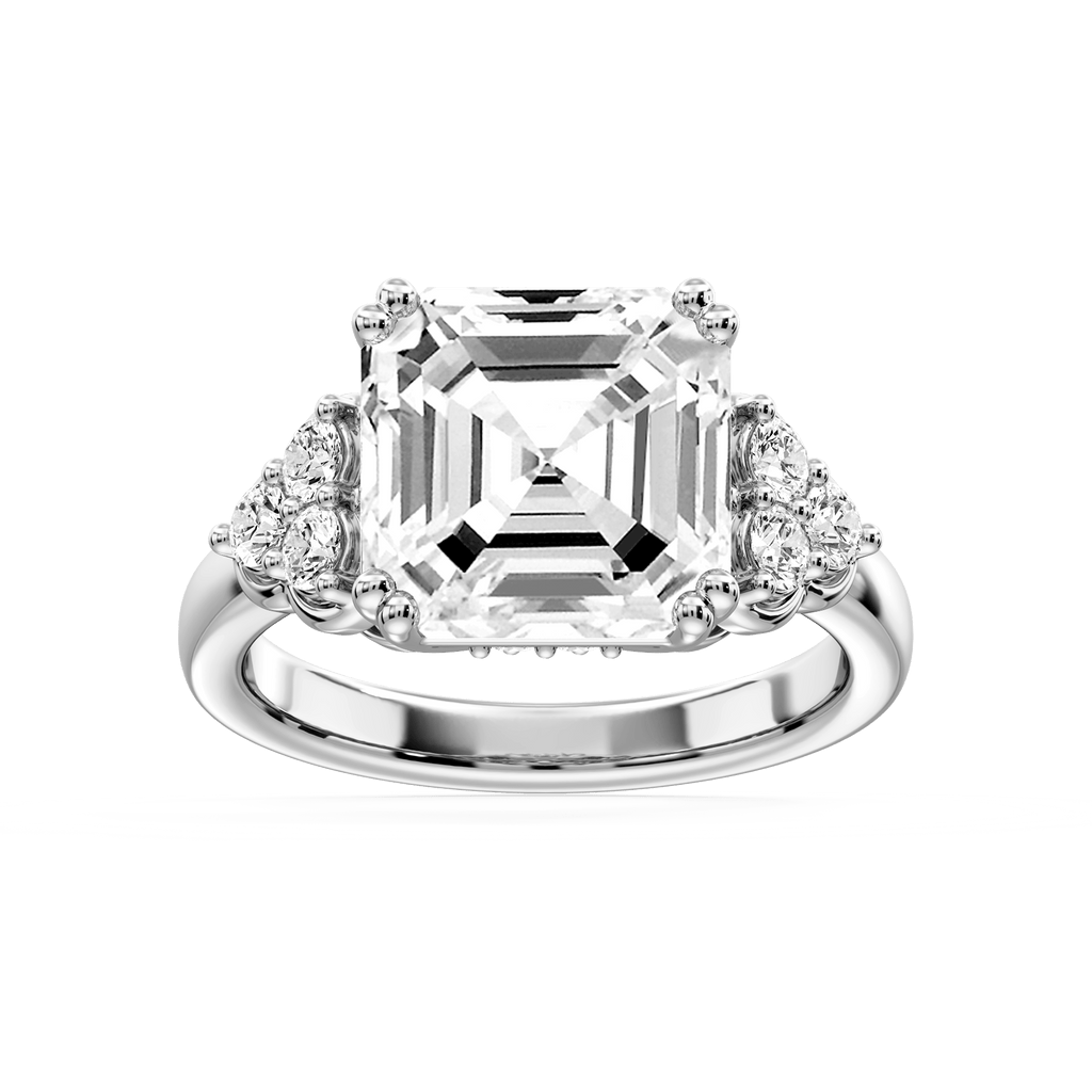 Viviana Asscher LGD Double Prong Side Stone Engagement Ring - 14K White Gold / 1 ⅝ ctw / F-VS2